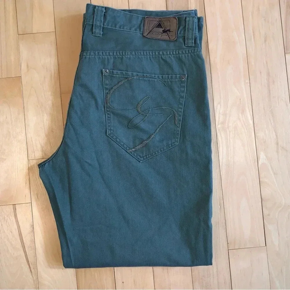 A. Tiziano 42 X 33 Denim Jeans Pants GREEN Wash Urban Wide Leg Streetwear